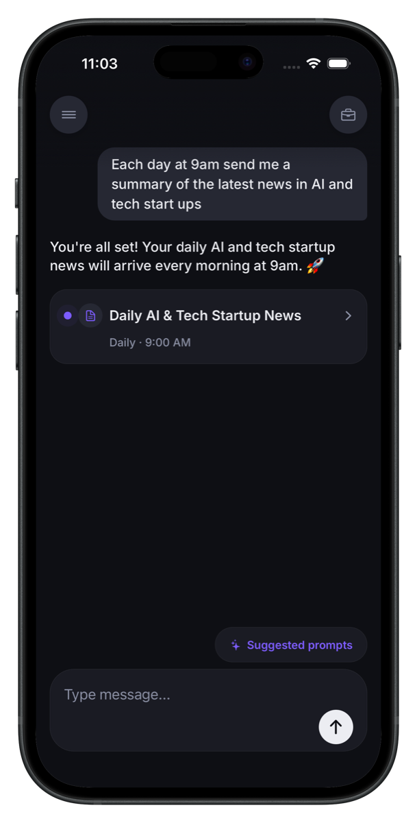 exeye app — a daily summary set up in one message