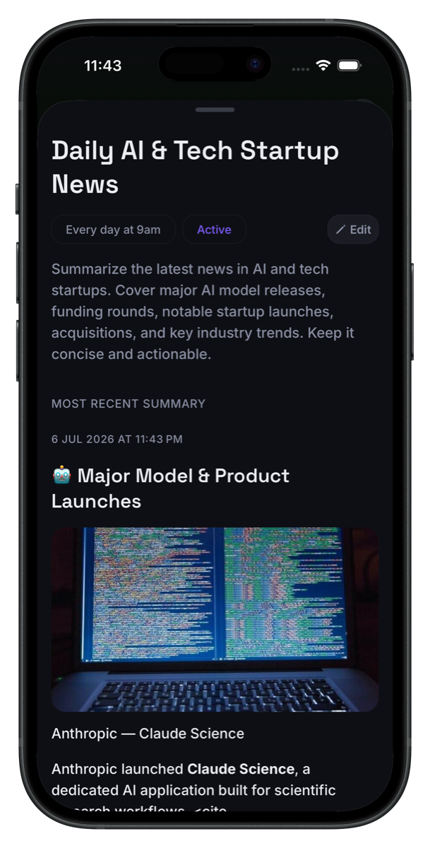 exeye app — a generated daily AI news briefing